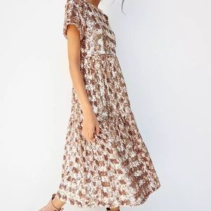 NWT Maeve Bernadette sequin midi dress rose gold